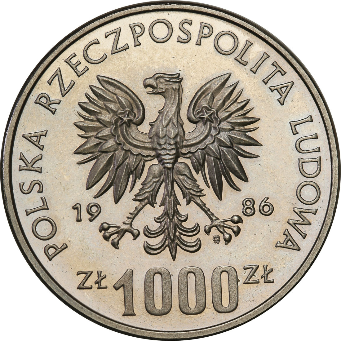 PRL. PRÓBA Nikiel 1000 złotych 1986 Pomoc Szkole